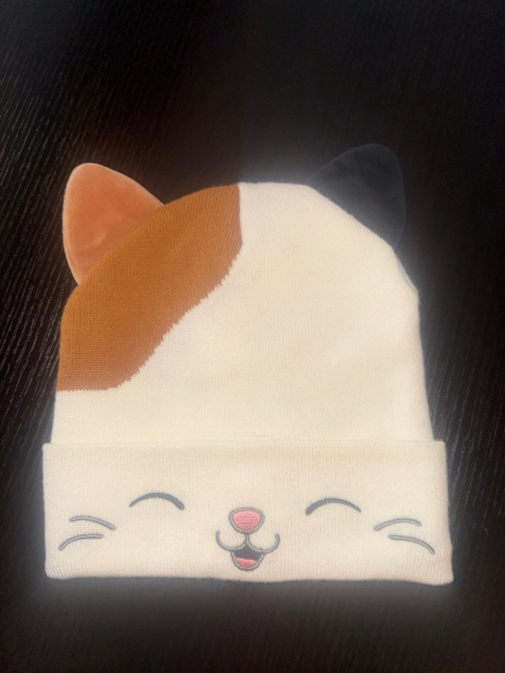 Squishmallows Calico Cat Ear Beanie - White, Black & Brown